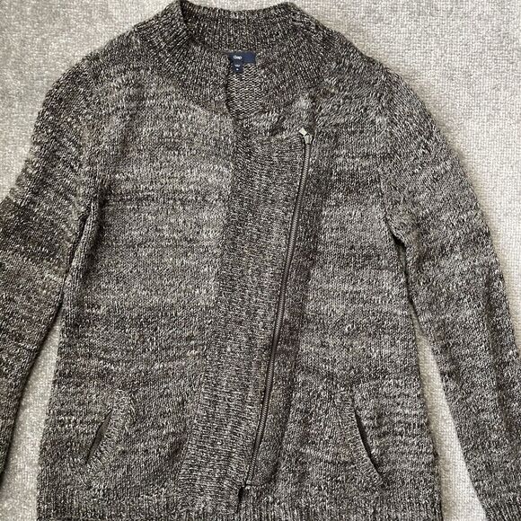 Gap Sweater Womens Medium Grey Brown Asymmetrical Zipper Cardigan Casual Knit - Picture 2 of 7